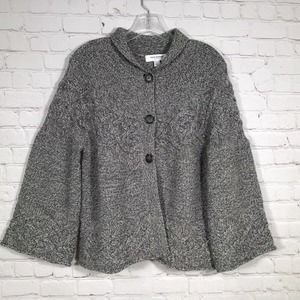 Isaac Mizrahi Target Grey Cable Knit Cardigan Womans Large Button Up Bell Sleeve